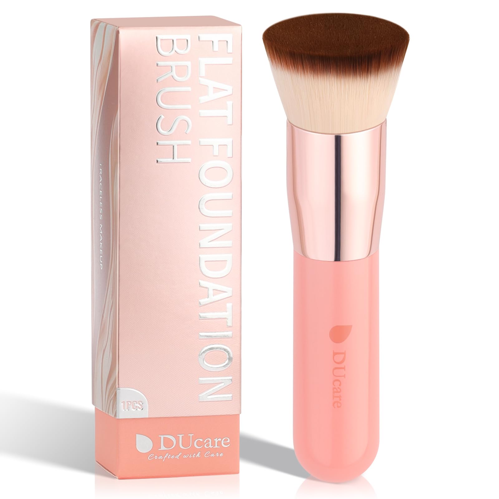 Flat Top Kabuki Foundation Brush - Premium Makeup Brush for Liquid, Cream, and Powder - Buffing, Blending, and Face,Pink