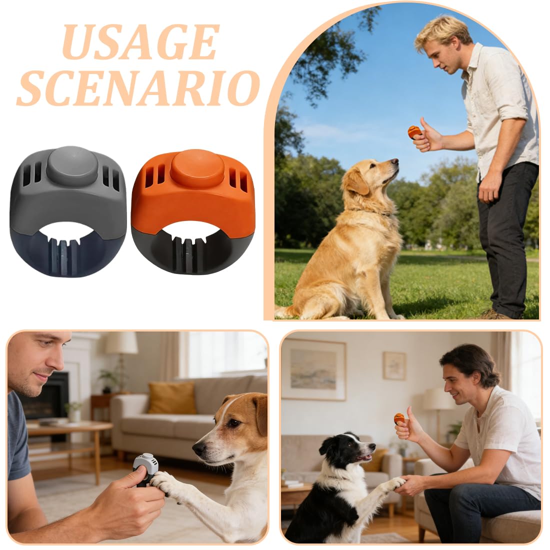 2 Clicker Chien Dressage (21mm) en orange et Gris, Clicker en Anneau pour Animaux de Compagnie Accessoire Pratique pour l’Entraînement Canin pour Chien Chat Cheval