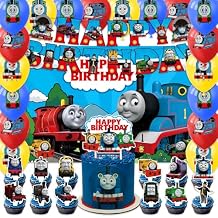42Pack Train Friends Party Supplies Pack Includes,Banner,Cake Topper,Blackdrop,Balloons for Train Friends party Decoration plates