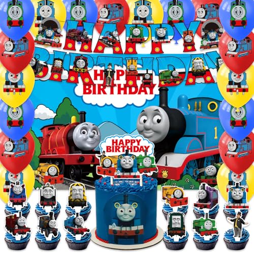 42Pack Train Friends Party Supplies Pack IncludesBannerCake TopperBlackdrop Balloons for Train Friends party Decoration plates