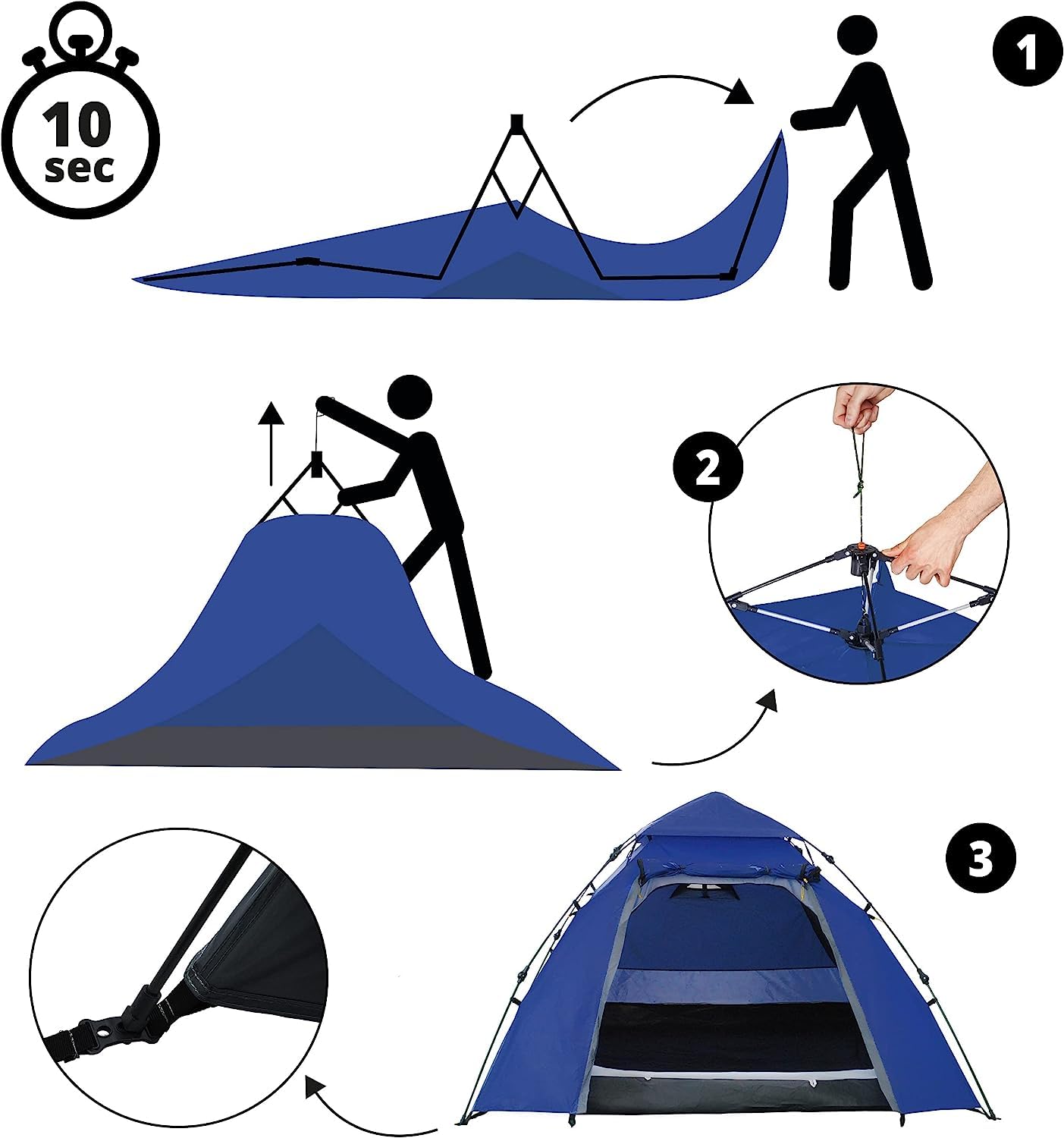 Lumaland Campeggio Tenda | 2-3 Persone Tenda a Cupola 215x195x120 cm | Tenda a Igloo | Trekking all'aperto & Festival Tenda da Lancio | Facile, Impermeabile & Robusto | Costruzione Semplice [Blu]