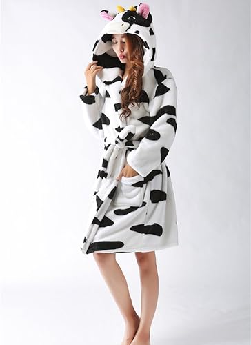 DELEY Unisex echtpaar dames dier karikatuur koraal fleece warme capuchon badjassen ochtendjassen nachtkleding cosplay kostuum pyjama, schapen, M