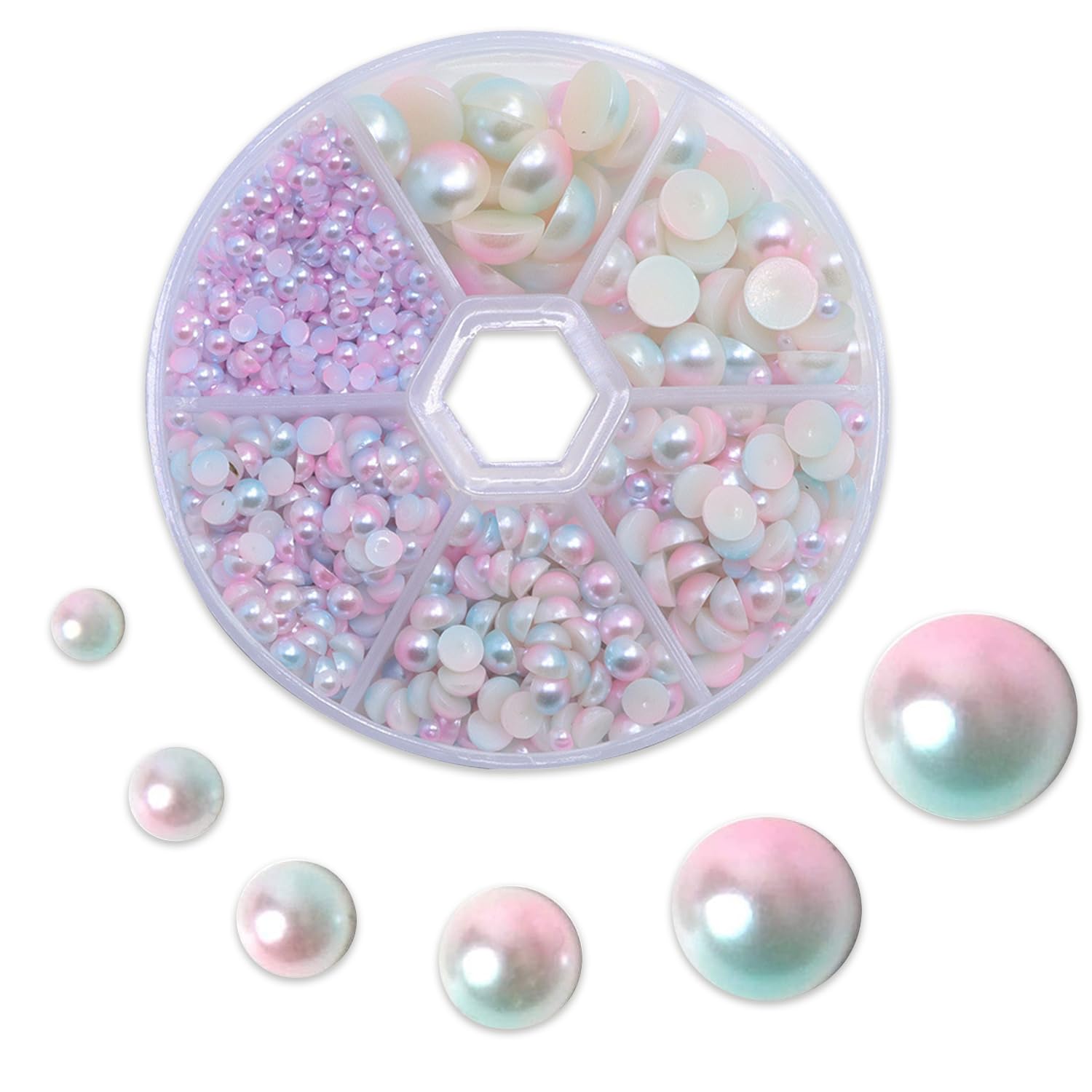 1150 Pack Mermaid-Tone Cabochons – Glossy Half-Round Pearl Beads for Jewellery Making, ABS Acrylic Dome Embellishments with Flat Backs, Craft DIY Supplies