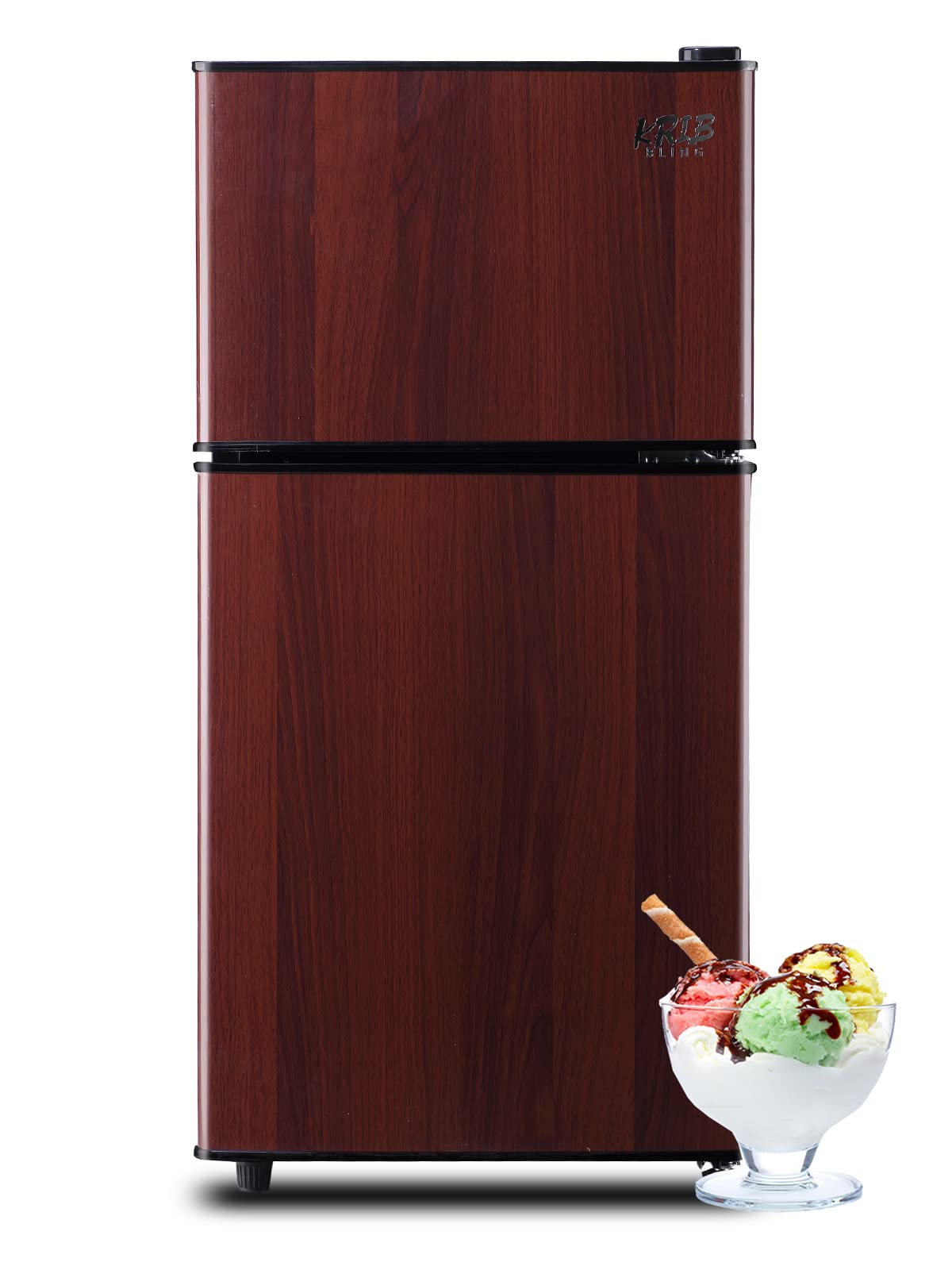 KRIB BLING 3.5 Cu.Ft Refrigerator 2 Door 7 Level Adjustable Thermostat Control Lock Fresh Energy Saving Top-Freezer Refrigerator Wood | Fridge.com