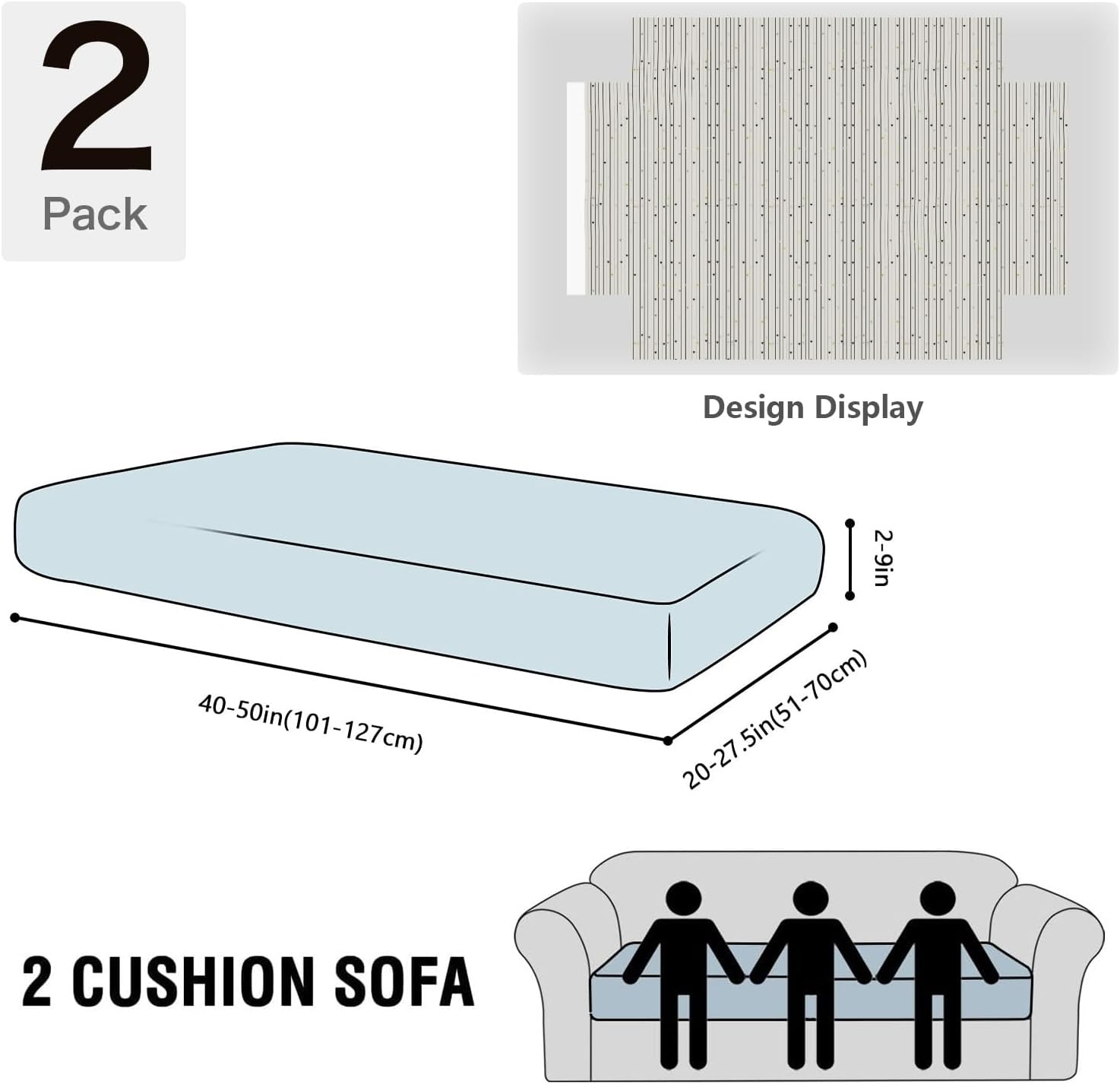 Stripe Heart Dot Grey Loveseat Covers Couch Covers for 2 Cushion Couch, 2-Piece Stretch Sofa Slipcovers Anti-Slip Washable Furniture Protectors for Dogs Pets