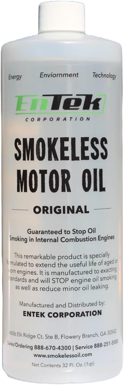 Entek Smokeless Motor Oil - Synthetic No Smoke Motor Oil - Emission-Test Ready - Prolong Engine Life, Reduce Burn-Off, Stop Blue Smoke, and Restore Power - Reduce Minor Leaks - 6 Quart Case