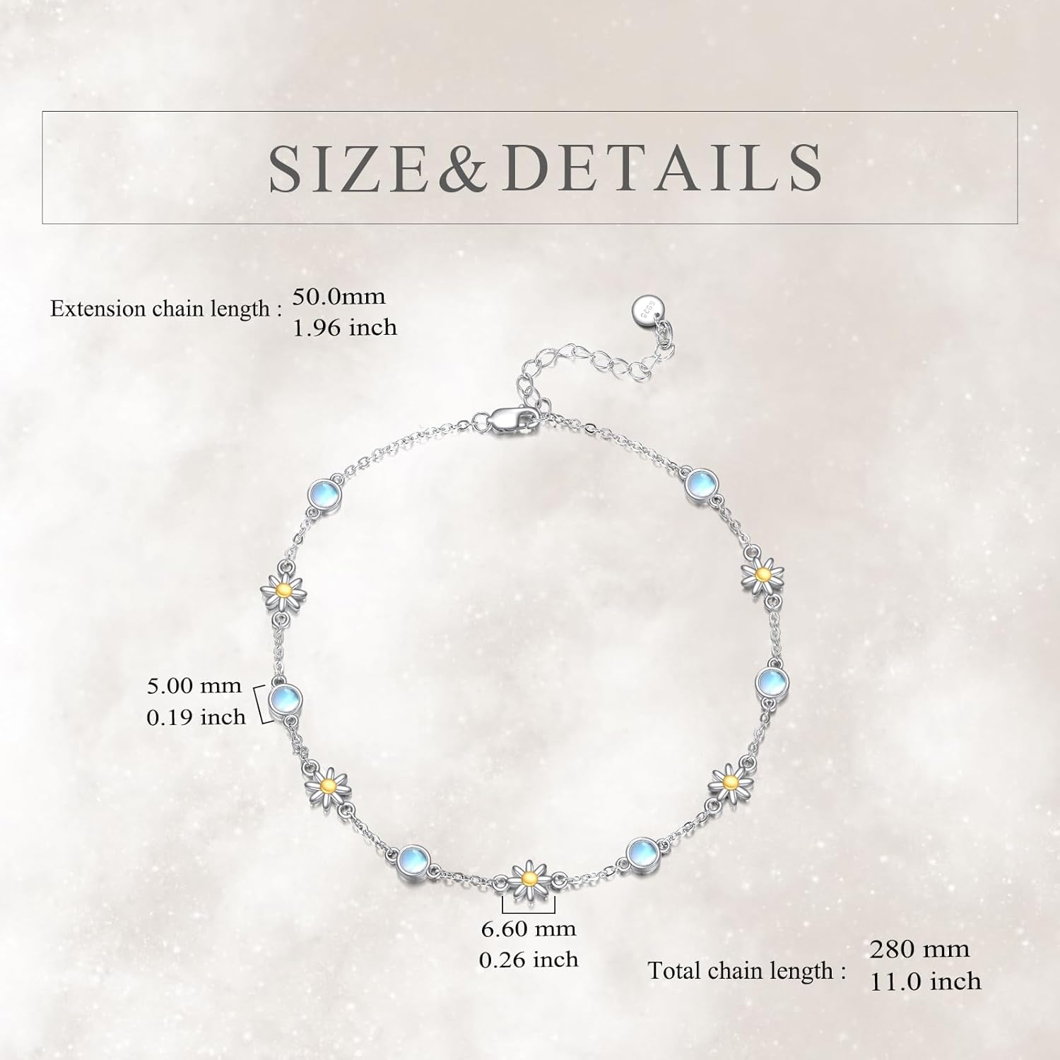 CRMAD 925 Sterling Silver Daisy/Sunflower Moonstone Anklet Daisy Flower Ankle Bracelet for Women Beach Dainty Jewelry - Image 5