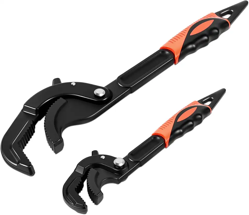 Self-Adjusting Pipe Wrench Set, 10" &amp; 15", Power Grip for Plumbing &amp; Auto Repair, 14-60mm Jaw, Anti-Slip Teeth, Chromium Steel