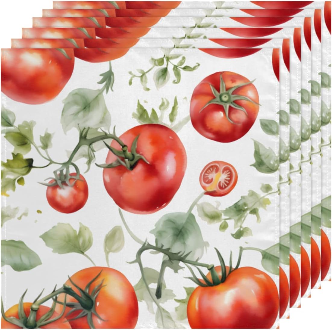 QsirBC Watercolor Tomatoes Leaves Cloth Napkins Set of 6, 20x20 | Reusable Washable, Square Decorative, Soft, for Kitchen Hotel Restaurant Banquet Wedding Party