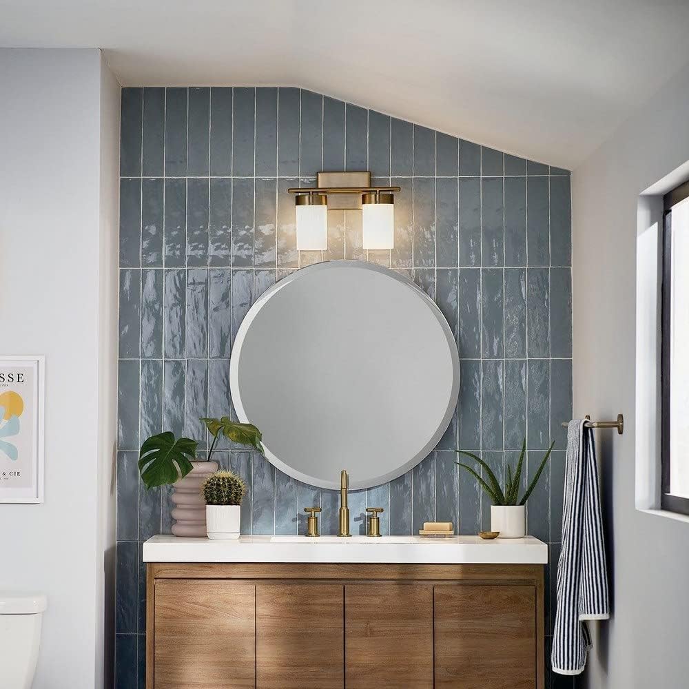 Kichler Ciona 14.5 inch 2 Light Vanity Light with Round Ribbed Glass in Polished Nickel