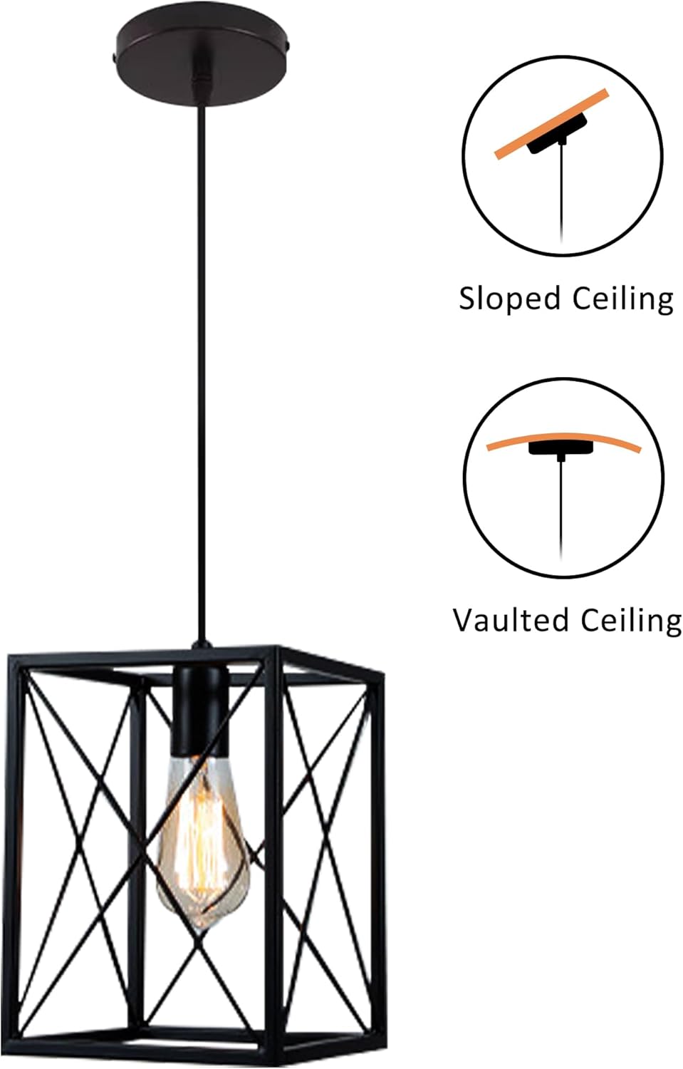 Pendant Lights Kitchen Island, Adjustable Ceiling Light Fixture, Farmhouse Industrial Cage Hanging Lighting with Light Shade for Flat and Slop Ceiling, Dining Room, E26 Base (19cm)