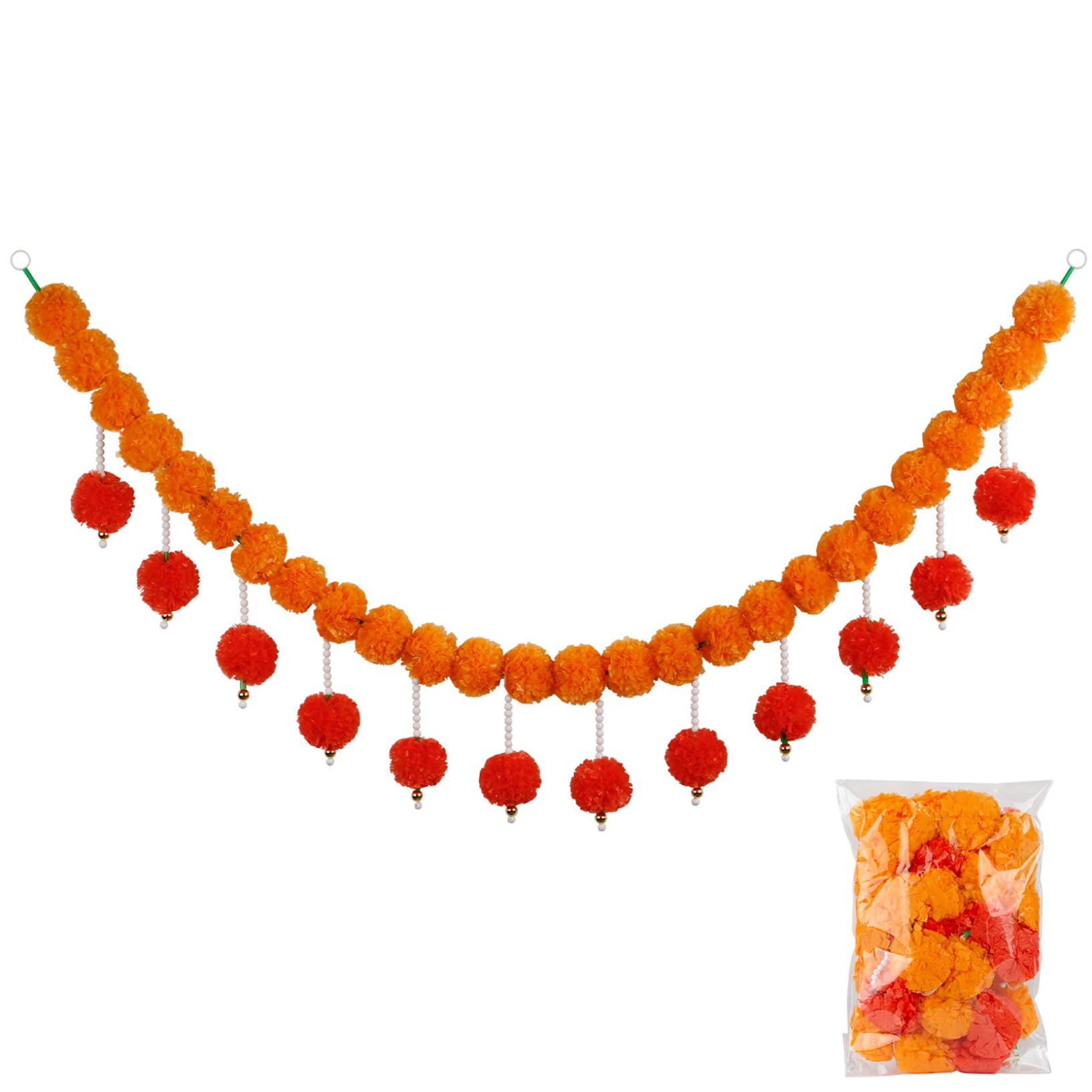 Ngbbby Marigold Garland 53'' Diwali Decorations with 30 Balls Vibrant Hanging Diwali Decor