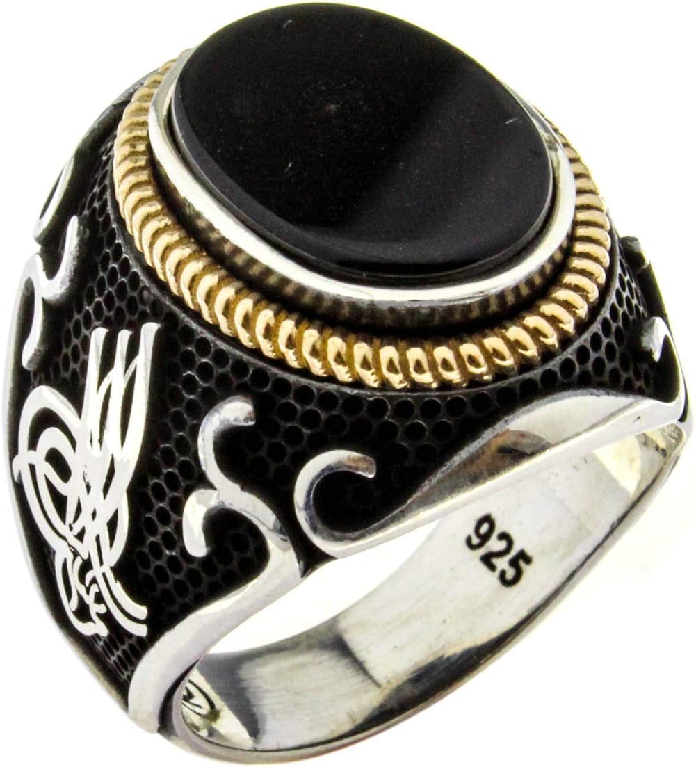 Genuine Solid 925 Sterling Silver Black Onyx Ring for Men