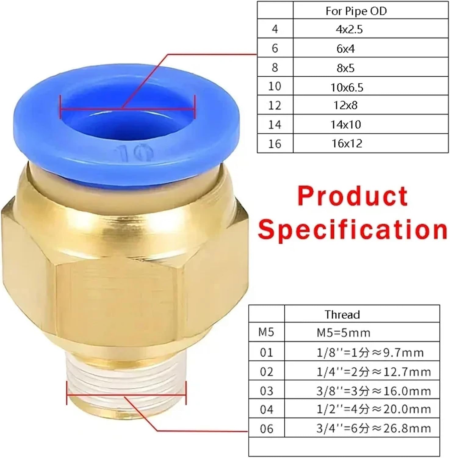 20Pcs Pneumatic Quick Connector PCF PC PL SL PB 4MM-12mm Hose Tube Air Fitting 1/4"" 1/8"" 3/8"" 1/2""BSPT Male Thread Pipe Coupler(Size:6-m5,Color:PB)