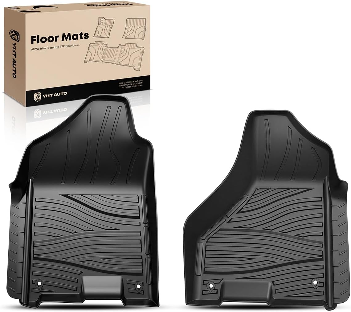 YHTAUTO Automotive Floor Mats Compatible with 2009-2018 Ram 1500/2500/3500 Crew Cab, 2019-2024 Ram 1500 Classic Crew Cab, All Weather Car Mats Custom Fit TPE Liners, 1st Row, Set of 2