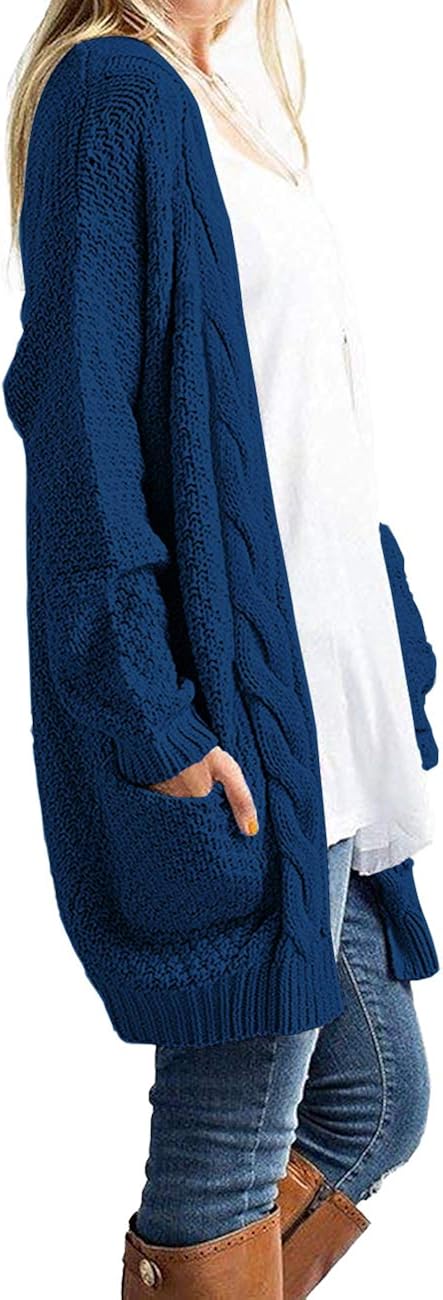 GRECERELLE Women's Loose Open Front Long Sleeve Solid Color Knit Cardigans Sweater Blouses with Pockets at  Women’s Clothing store