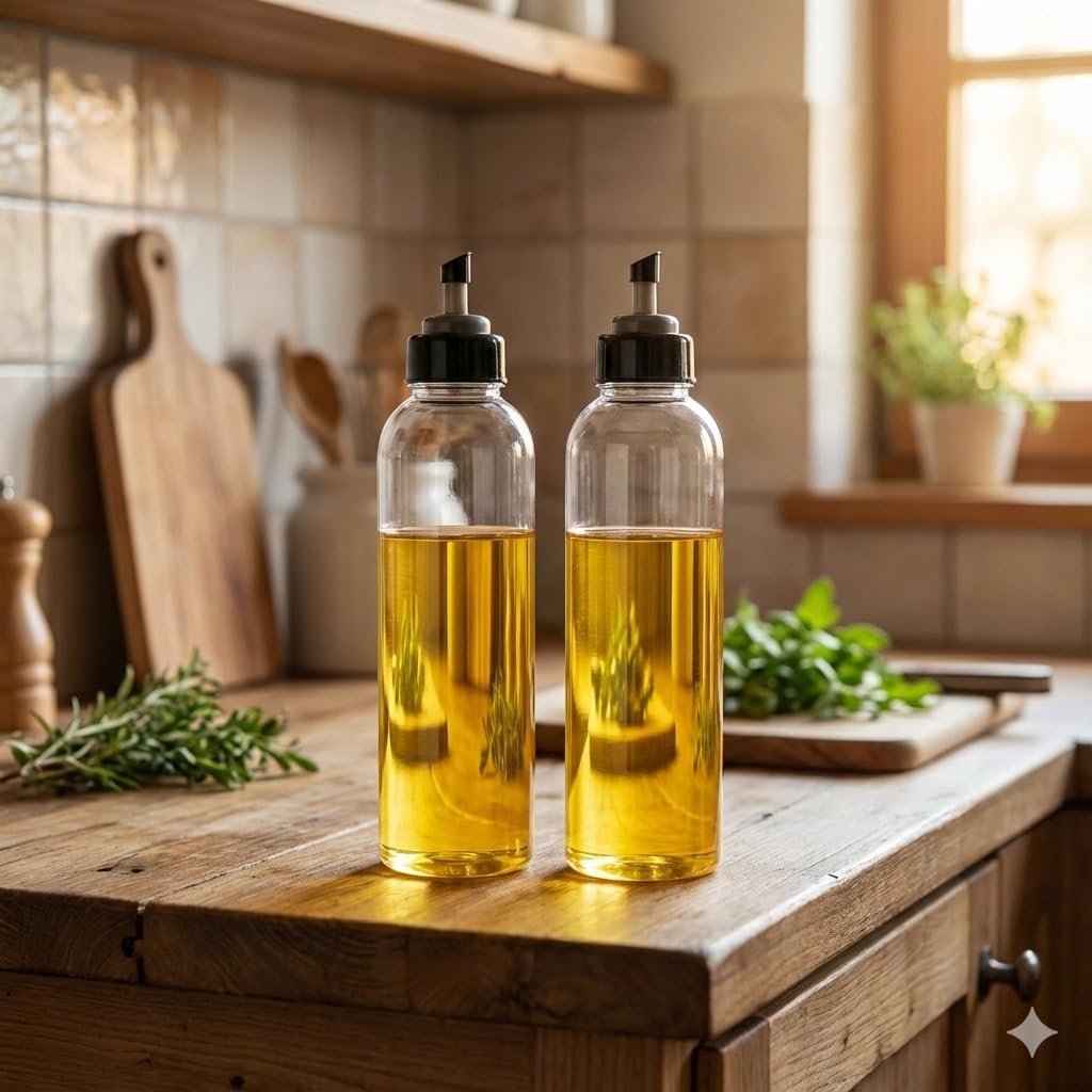 2 Pcs Oil Dispenser Bottle | 1000 ml| Easy Pour Leakproof Cap | Multipurpose Use for Cooking, Baking & Grill | BPA-Free | Large Capacity-Transparent