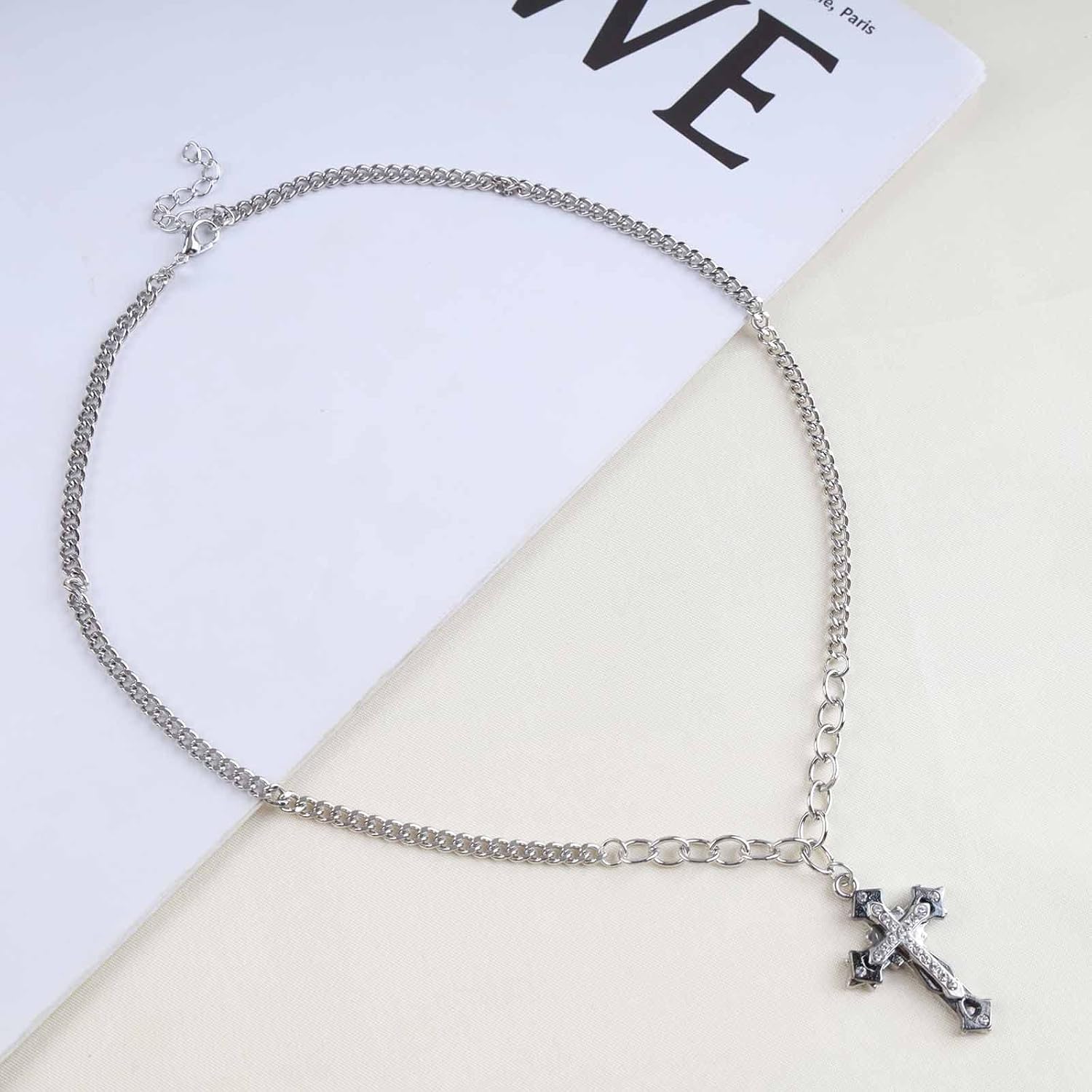 Vintage Cross Necklace Choker Crystal Cross Pendant Necklace Punk Silver Curb Chain Necklace Religious Cross Choker Necklace Jewelry for Women - Image 3