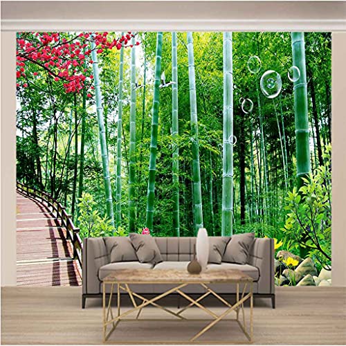 Autocollant mural papier peint canevas 3D paysage bambou vert moderne