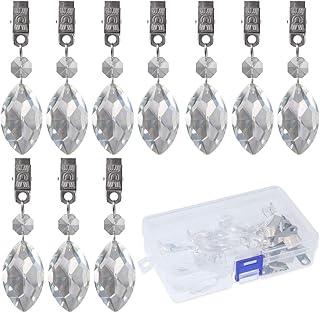 Swpeet 10Pcs Lute Tablecloth Weights with 10Pcs Metal Clip Kit, Crystal Glass Teardrop Prisms Pendant Tablecloth Weights for Picnic Tables Tablecloth Weights Heavy Outdoor