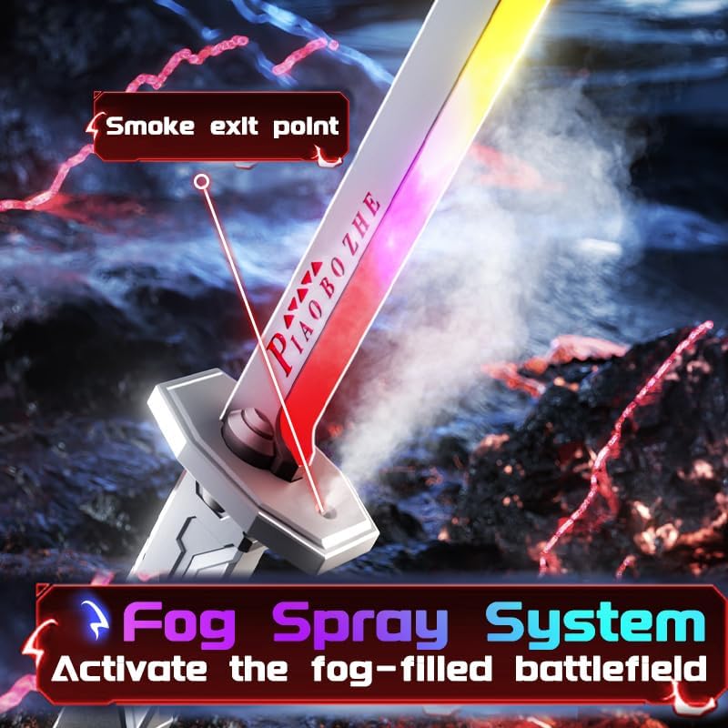 EVADA Neon LED Spark Sword with Sound and Fog, Type-C Recharge, 31.5" Glowing Ninja Blade Weapon for Kids and Adults, Toys for Cosplay, Rave and Halloween(Red) - Image 6