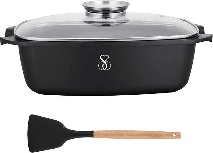 Bratpfanne mit deckel super antihaft bratformen bräter ofenpfanne induktion aluguss quadrat | rechteckbräter hochwertiger bräter zum schmoren grillen (32CM)