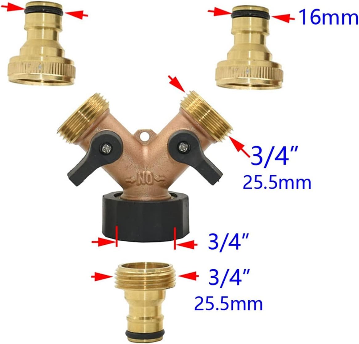 Hose Connector Adapter 3/4 inch Threaded Garden Faucet 2-Way Hose Diverter Irrigation Valve, with 16Mm Nipple 1 Quick Connector for Garden Hose/E