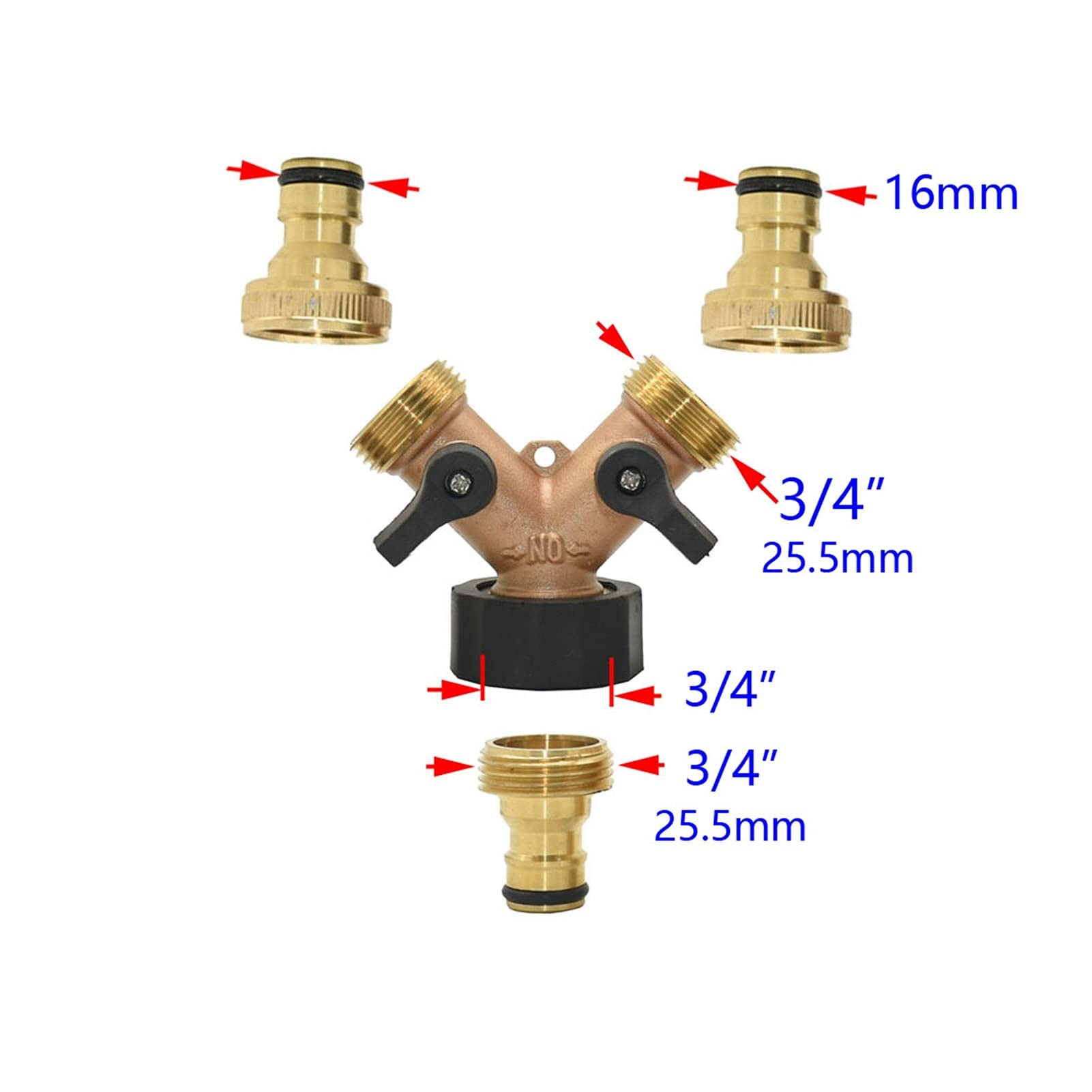 Drip irrigation fittings Spray Water Connection 3/4 Inch Threaded Garden Faucet 2-way Hose Diverter Irrigation Valve With 16mm Nipple 1 Quick Connector For Garden Hose