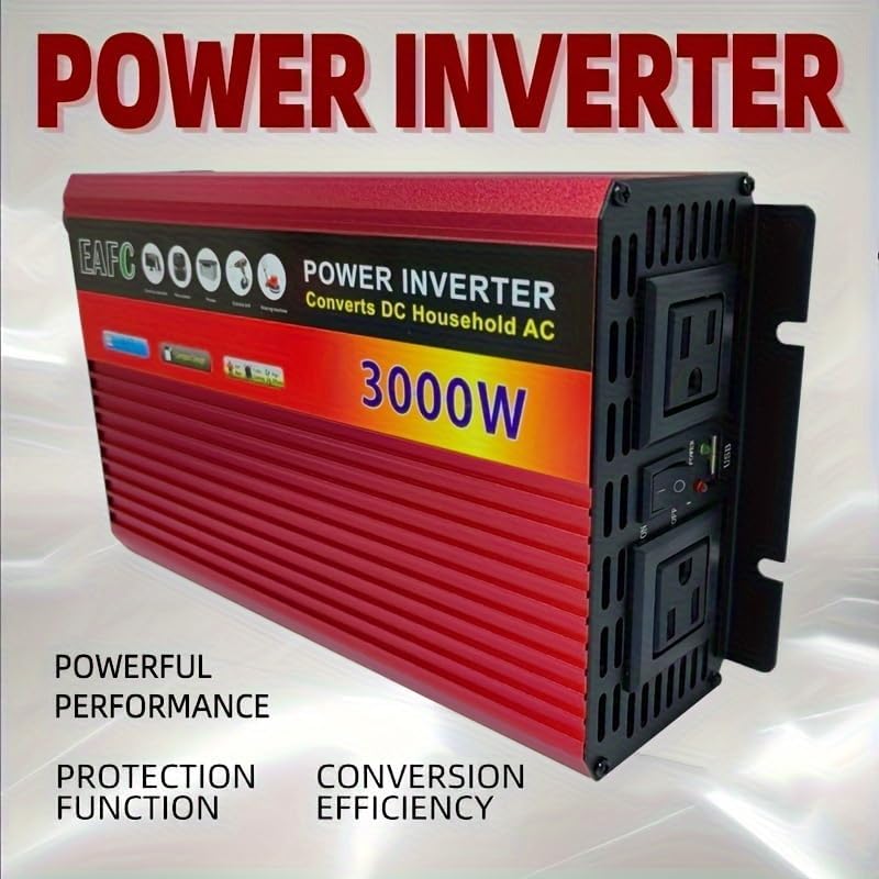 Portable Car Inverter 3000W Portable Car 12V Power Converter 12V to 130V Home Solar Inverter Power Bank for Truck Outdoor Large Capacity Durable