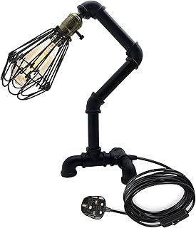 LEDSone Vintage Style Steampunk Desk Light Water Pipe Table Lamps, Innovative and Creative Lighting Industrial Steampunk Retro Base E27 Holder Fitting Lighting (Black with Bulb)