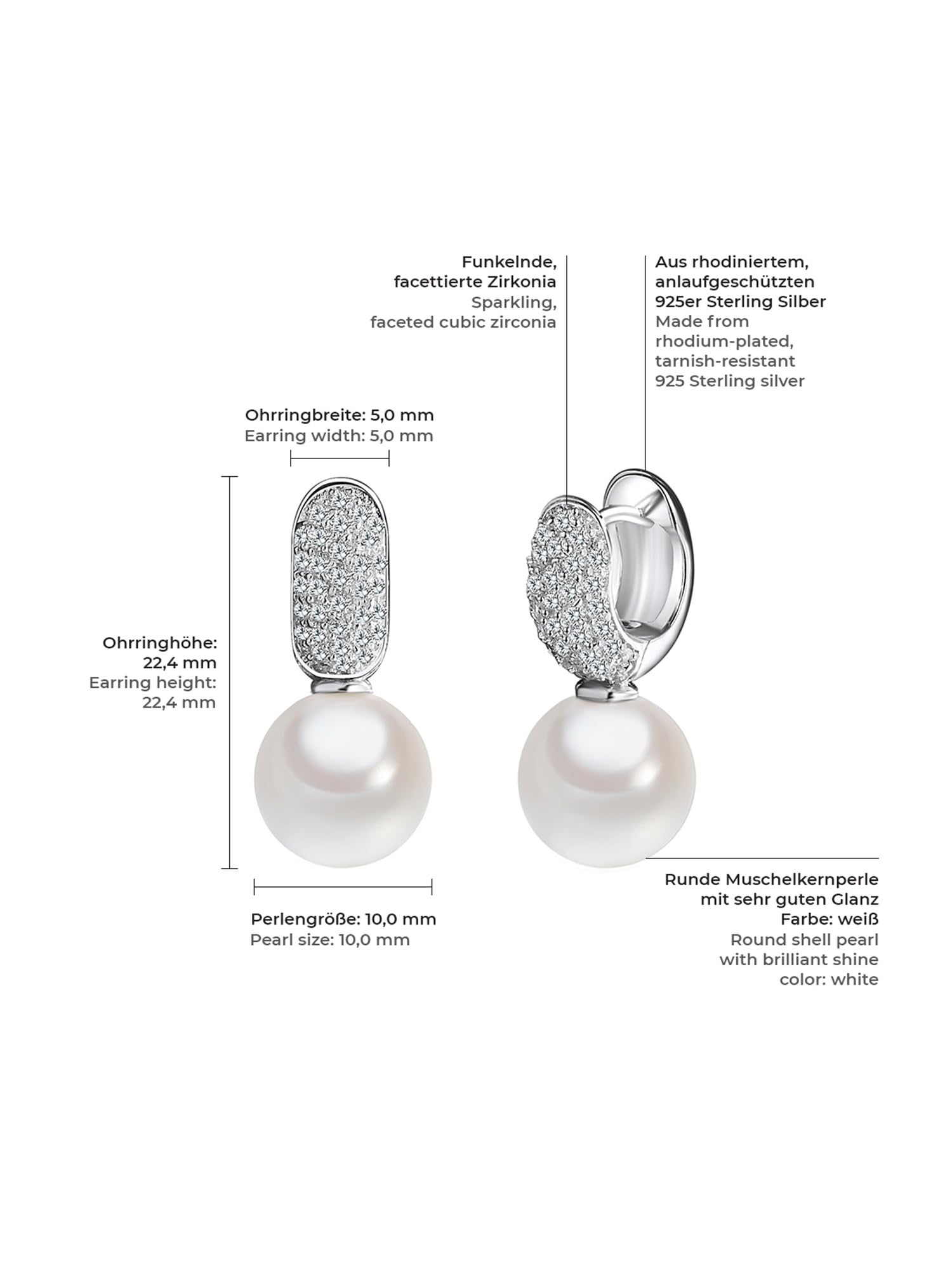 Orecchino pendente da Donna in Argento Sterling 925 con Zirconia Perle organiche