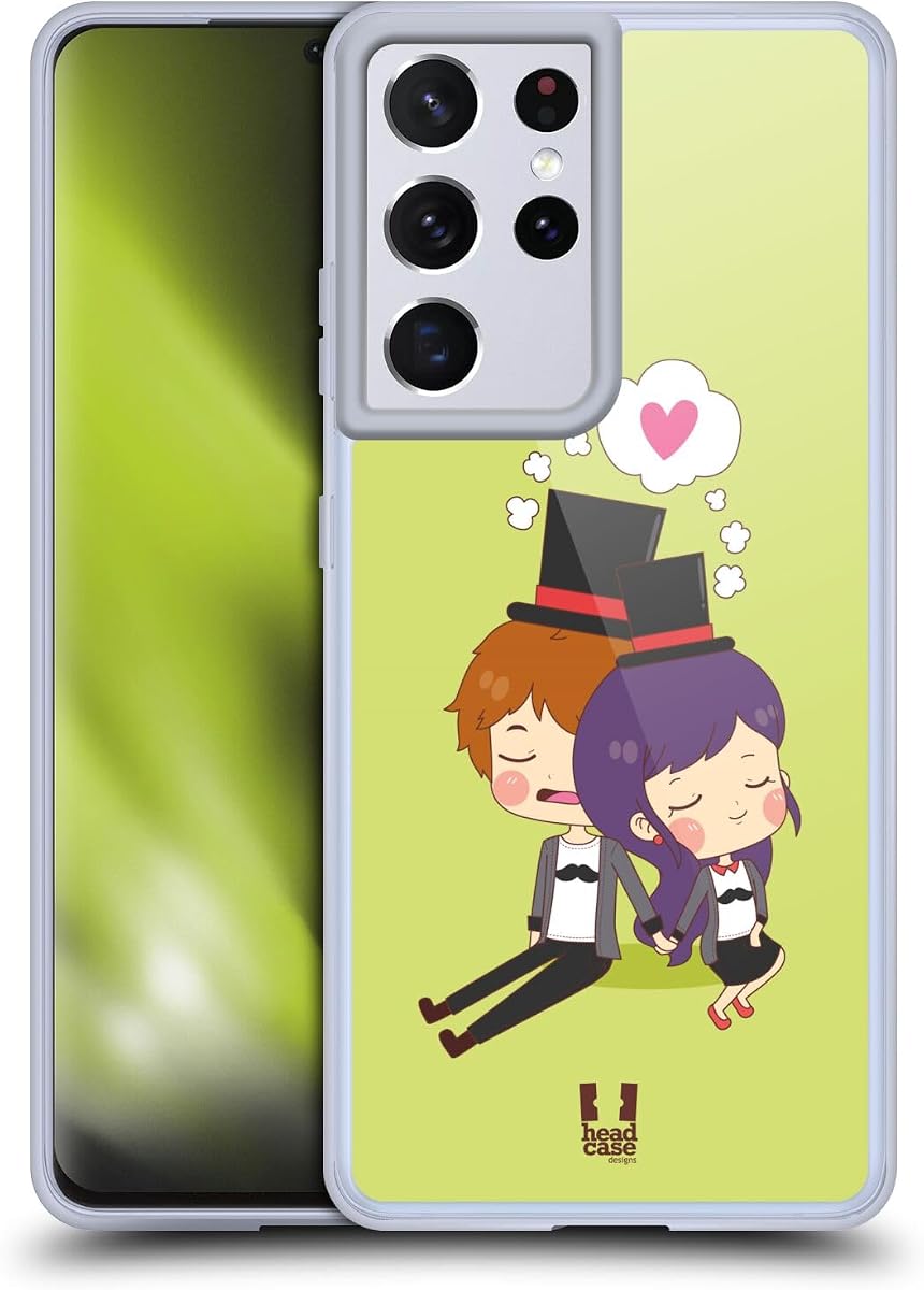 Head Case Designs Moustache Couple Me and You Funda de gel [protección de grado militar] compatible con Samsung Galaxy S21 Ultra 5G y compatible con MagSafe