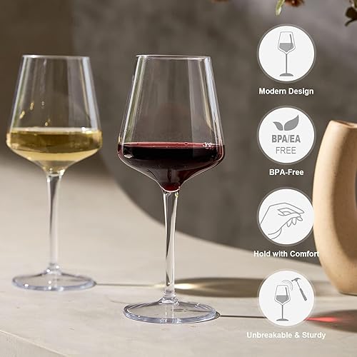 Miniatura 5 de MICHLEY Copas de vino flotantes para piscina, de 15 onzas, irrompibles de plástico Tritan con tallo de vino tinto, ideales para playa, bar, camping,