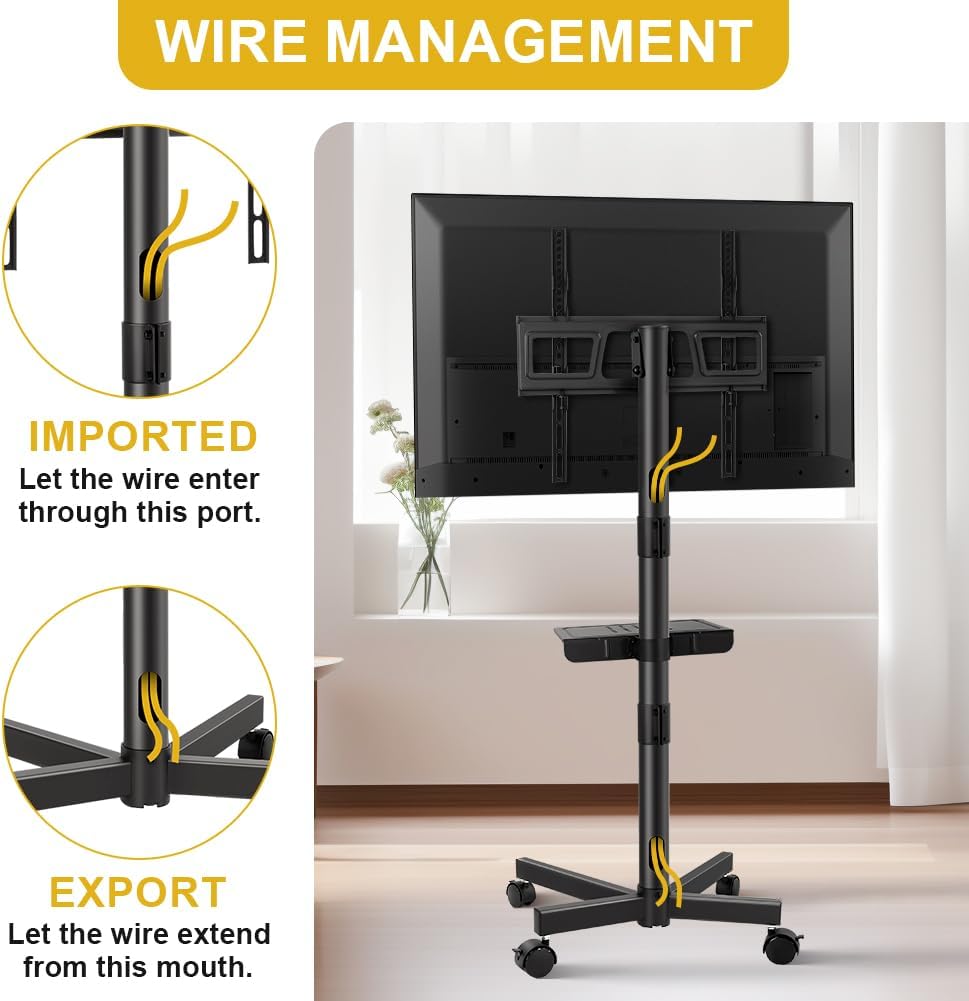 Mobile TV Cart Rolling TV Stand for 23-65 Inch LCDLED Flat Panel Curved Screen TVs up to 88lbs Height Adjustable Shelf Portable Floor TV Stand with Wheels Rolling Floor Stand Max VESA 400X400mm