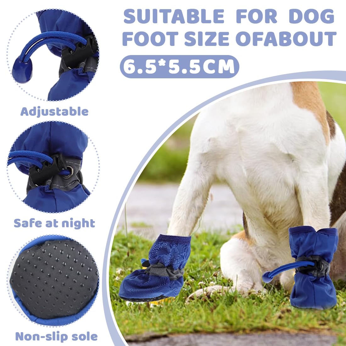 Lot de 4 bottes pour Cana Paw Protector, chaussettes antidérapantes pour chiens, chaussures pour chien avec sangles réfléchissantes, chaussures pour réglables, chaussures pour protecteurs de