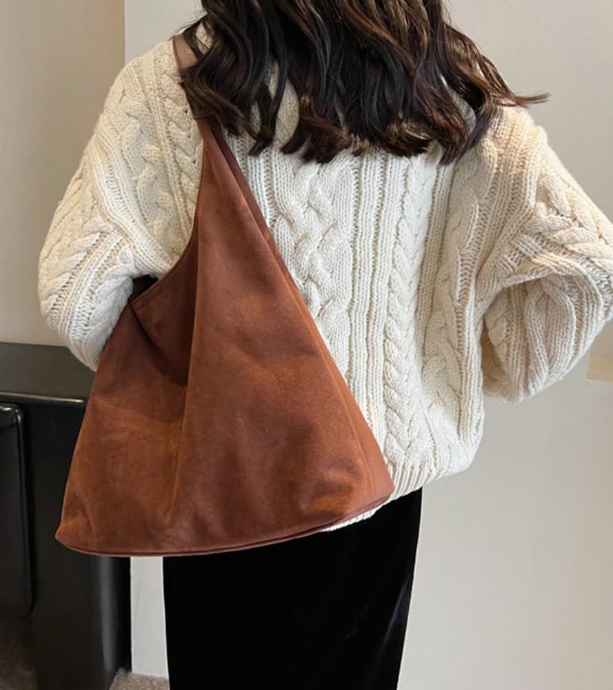 Slouchy Suede Shoulder Bags for Women Large Tote Purse Retro Soft Handbag Casual Work Ladies Top Handle Satchel 2pcs - Image 2