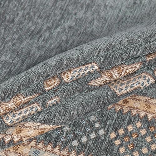 Image of Elegant Woven Grey Sofa Cover - Soft Chenille Traditional Pattern with Lace Style | L-Shape Sectional Seat Protector for Living Room | Durable & Stylish Slipcover 7 Seater with Arms