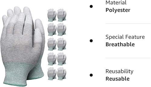 Miniatura 7 de VIPER - 10 pares de guantes antiestáticos, recubiertos de fibra de carbono gris, 13G ESD guantes de trabajo de seguridad