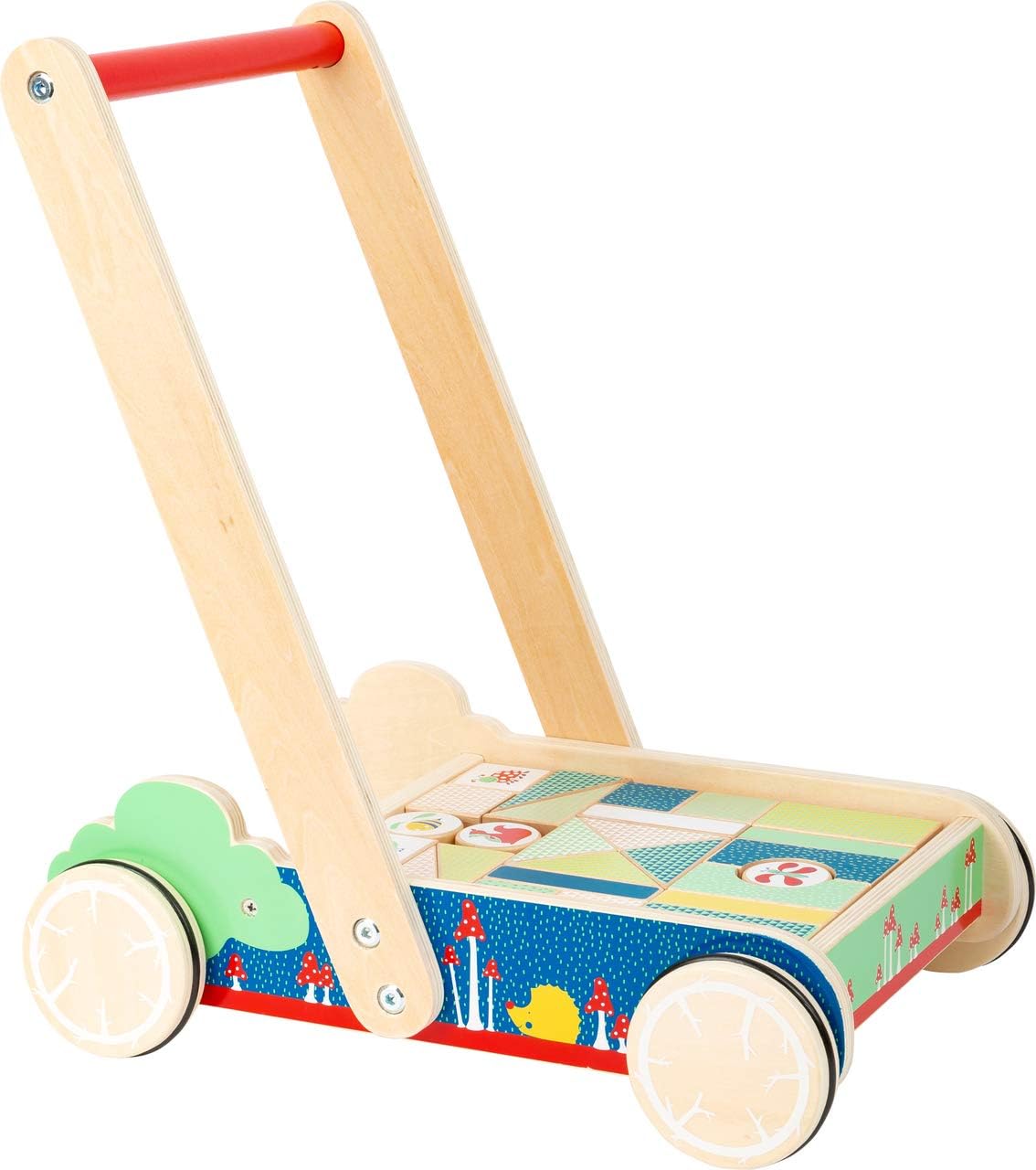Small Foot 11435 11435Building Walker Move it, Made of Wood, with 27 Building Blocks with Prints, for Baby's First Steps Toys, Multicolored