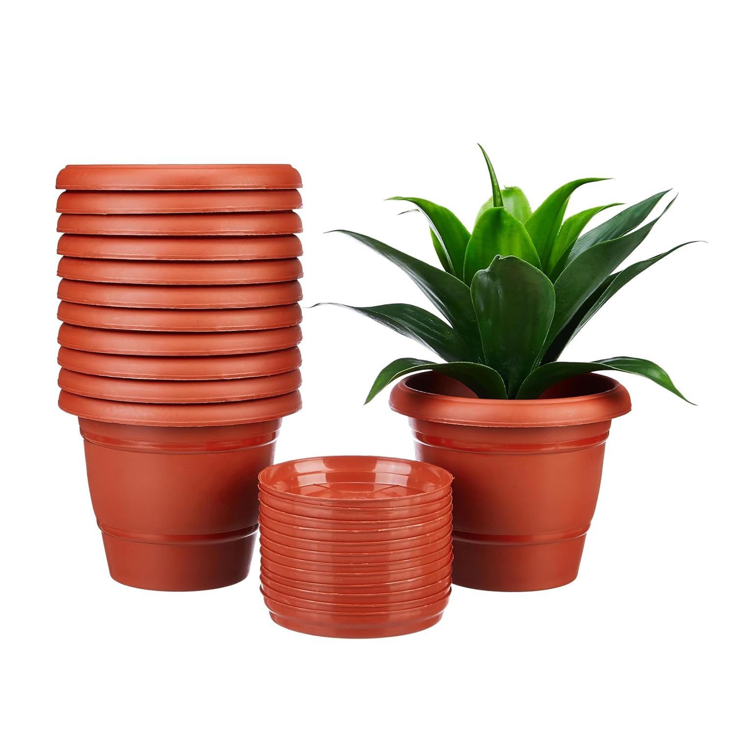 Amazon Brand - Solimo Set of 12 Pots for Plants with Bottom Tray | Lightweight | Indoor and Outdoor Flower Pot |for Home/Office/Table/Garden/Balcony Decoration | Geometric| 8 inch