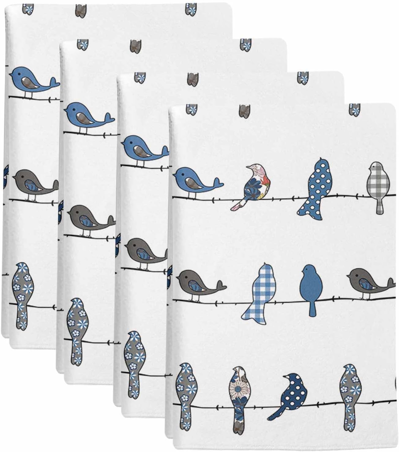 Birds on the Wire Blue Grey Kitchen Towels Set of 4, Absorbent Dish Cloths 18 x 28 Inch Hand Towels for Kitchen, Quick-Dry Tea Towels for Cooking, Baking & Home Decor