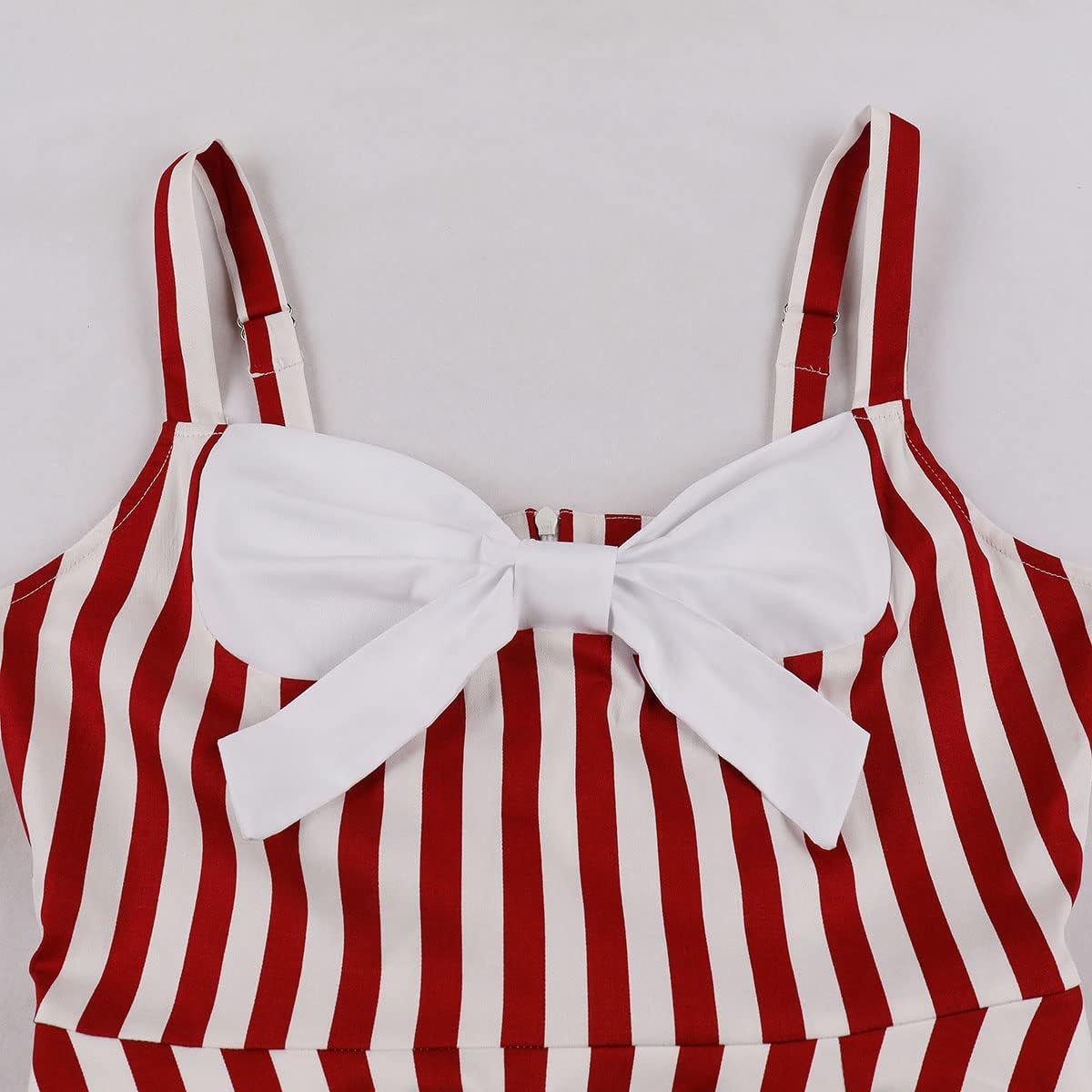 Women Spaghetti Straps 50s Vintage Stripes Cocktail Swing Dress Sleeveless Color Block Retro 1950s Audrey Hepburn Rockabilly Prom Tea Dress Wedding Fit Flare Skater Midi Dress White Red-Stripes S - Image 4