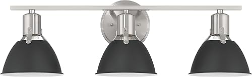 Vista 23 de Cooper - Lámpara de tocador de metal de 3 luces con pantallas de vidrio grabado, blanco y dorado