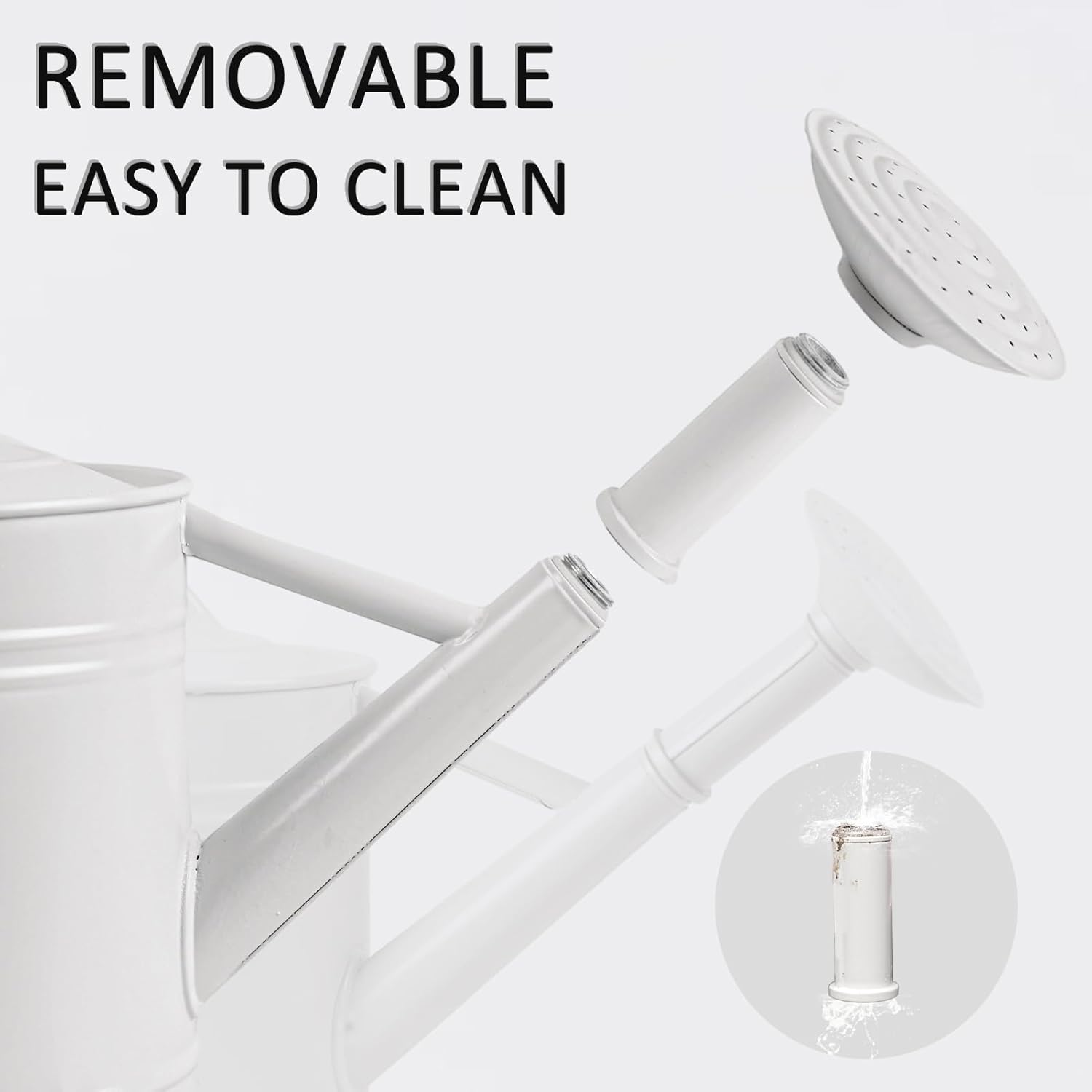 1 Gallon Metal Watering Can for Indoor Plants Outdoor Plants, Large Water Can, Garden Water Can for Kids, Detachable, Water Can with Handle, White