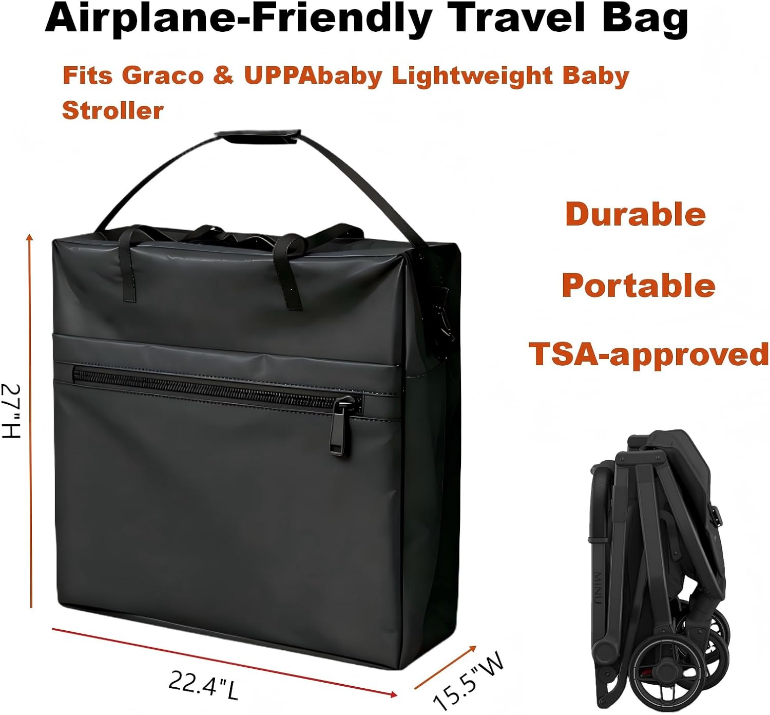 Baby Travel Stroller Bag - Compact & Airplane-Friendly Bags for Graco & UPPAbaby Lightweight Baby Strollers, Waterproof Carry Case for Car and Airplane Traveling, Black