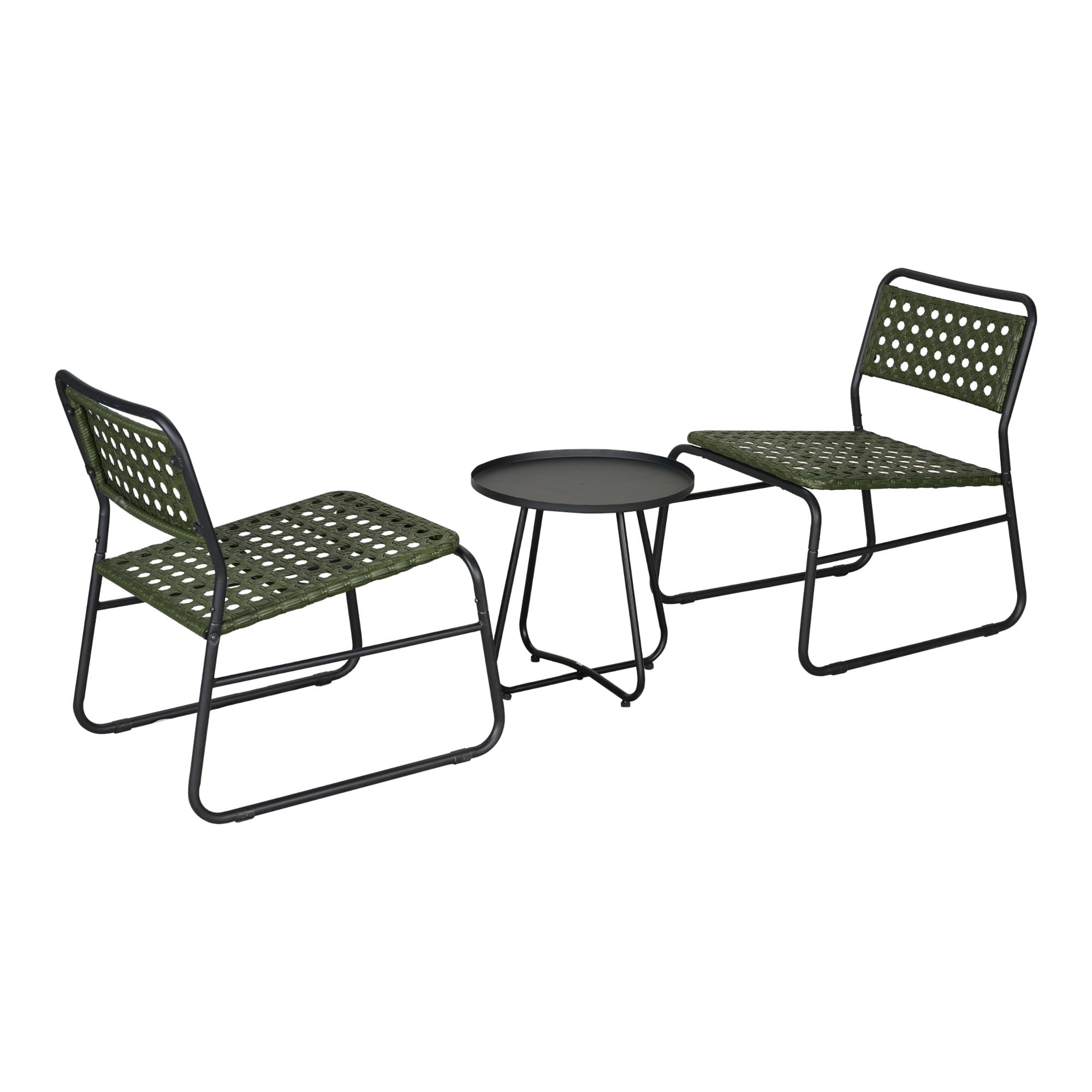 casa.pro Set da Bistrot Tavolino e 2 Sedie da Esterno Arredo Bistrò Set Mobili da Patio Balcone Terrazza Set da Caffè all'Aperto - Polyrattan Verde