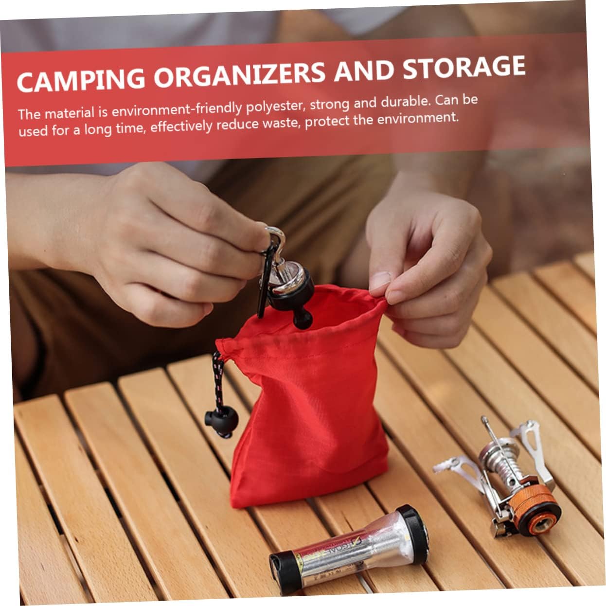BRIGHTFUFU 6pcs Drawstring Bags Durable Pouches for Jewelry Camping Small Item Storage Eco-friendly Travel Organizer Red