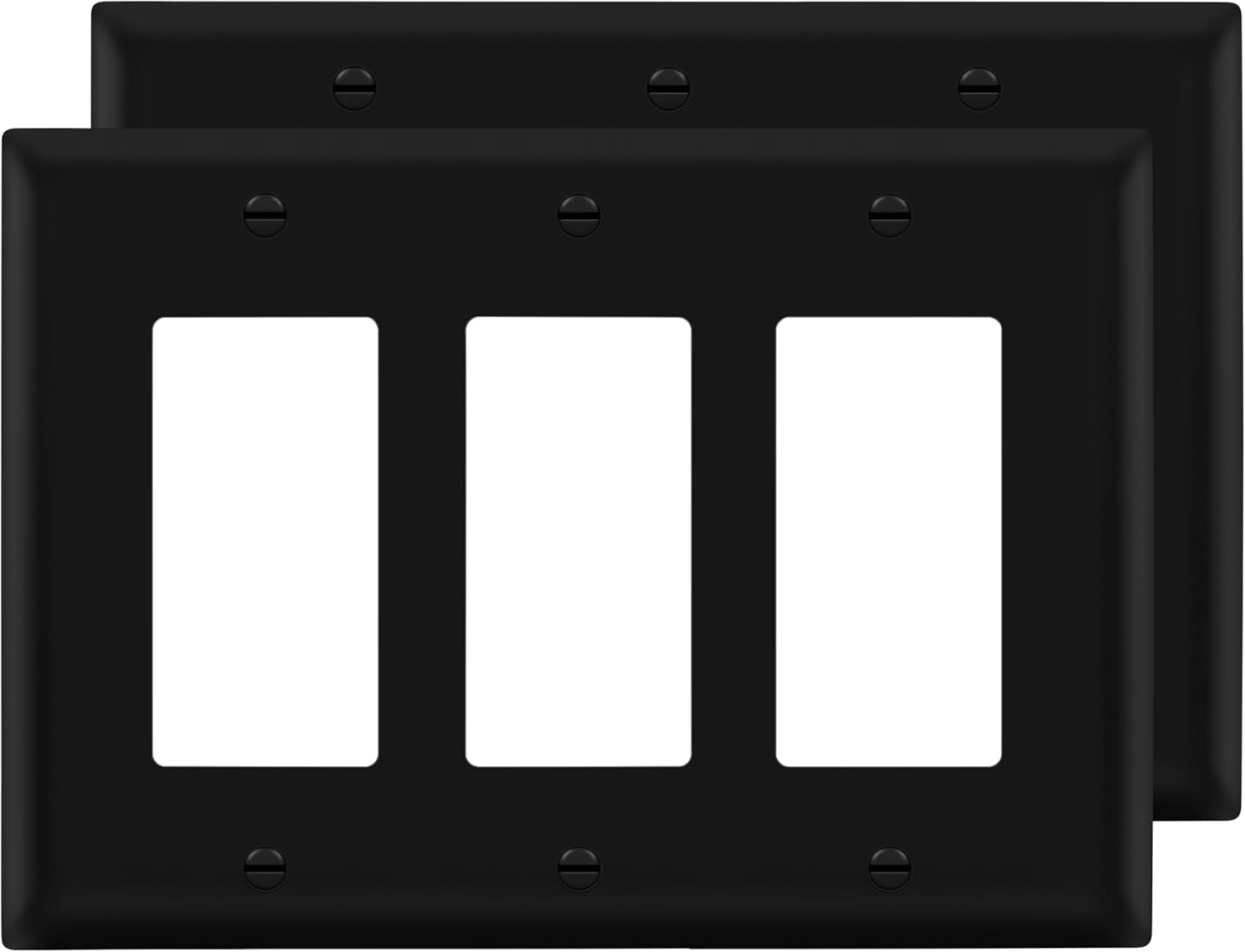 LIDER Matte Finish Triple Decorator Switch Cover, Three Gang Outlet Wall Plate, Mid-Size 3-Gang 4.88" x 6.77", Unbreakable Polycarbonate Thermoplastic, UL Listed, LWP-33M-BK2P, Black, 2 Pack