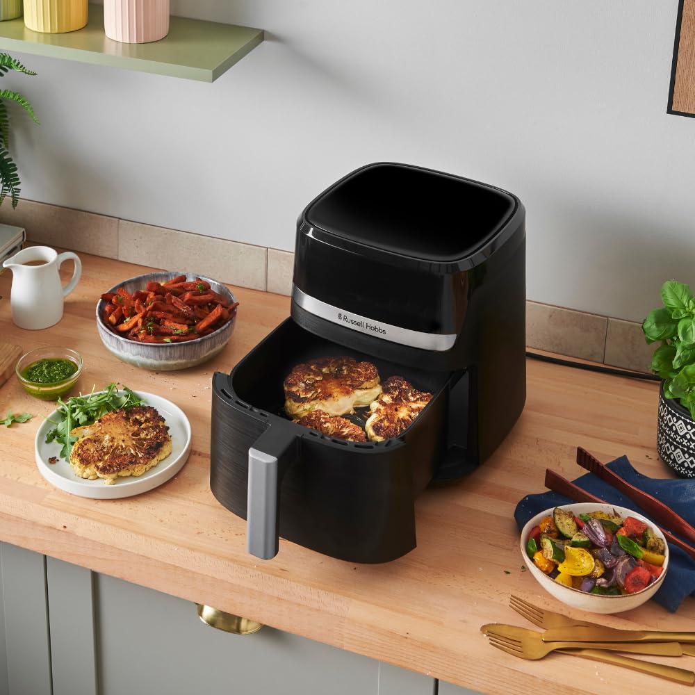 Russell Hobbs Air Fryer 5,5L Rapid Air [Compact, 9 Fonctions] Friteuse sans huile (économe, gril, cuit, rôtir, revêtement antiadhésif sans BPA, digital, pièces compatibles lave-vaisselle) 27621-56