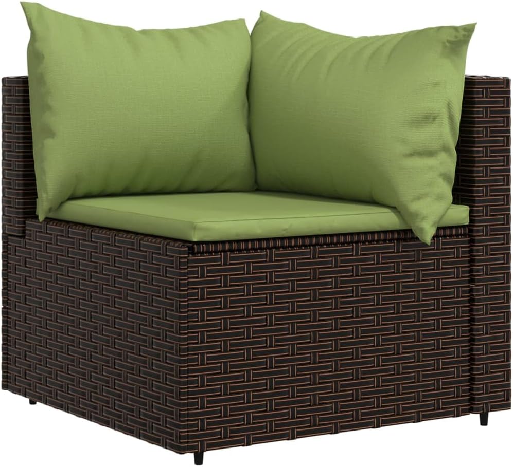 4 Piece Patio Sofa Set with Cushions, Patio Sofa Wicker Sectional Sofa Modular Outdoor Conversation Sofa Set with 1 Corner Sofa, 2 Middle Sofa, 1 Coffee Table, Brown Poly Rattan,-345